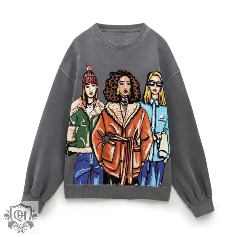 Girl Print Graphic Sweater