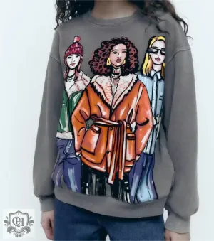 Girl Print Graphic Sweater