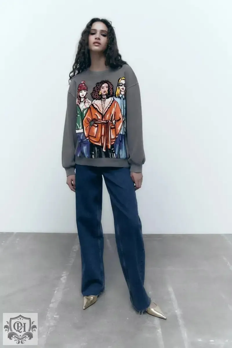 Girl Print Graphic Sweater