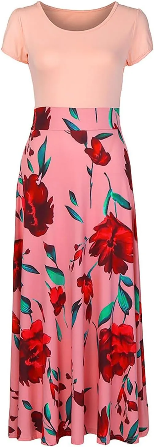 GOKKILRW Maxi Dresses for Women Wedding Guest High Waist Party Evening Maxi Dress Casual Loose Short Sleeve Beach Dresses