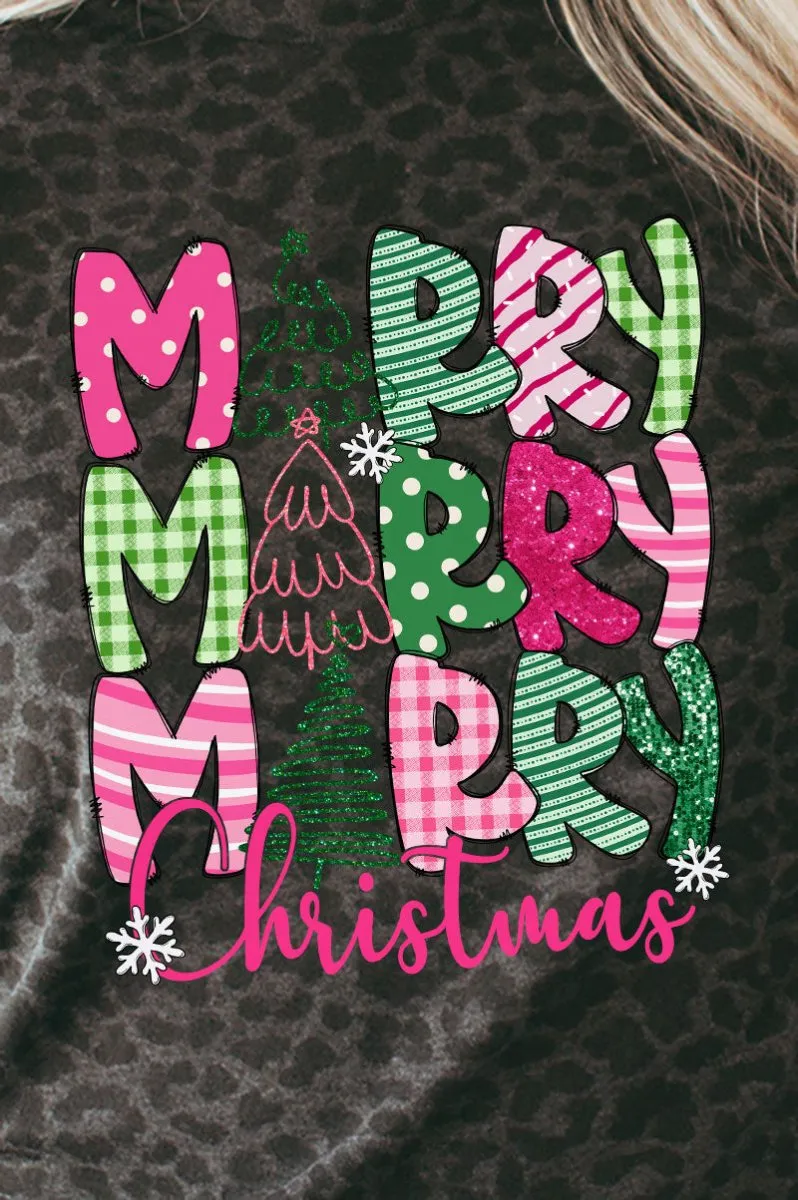 Green And Pink Merry Christmas Fine Jersey Tee