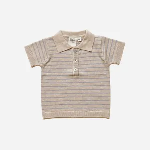 Hansen Short Sleeved Knit Polo - Cloud Melange / Sea Salt