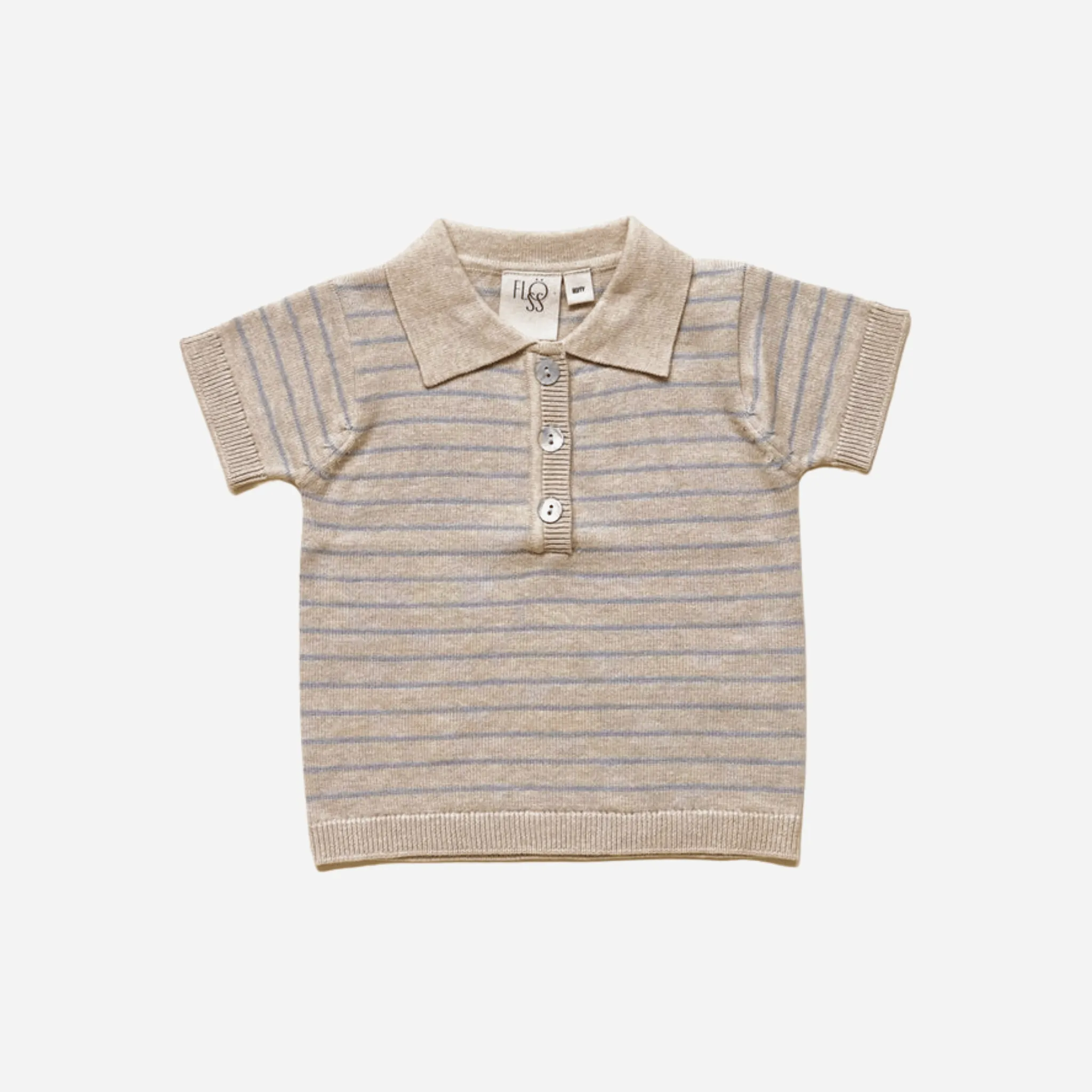 Hansen Short Sleeved Knit Polo - Cloud Melange / Sea Salt