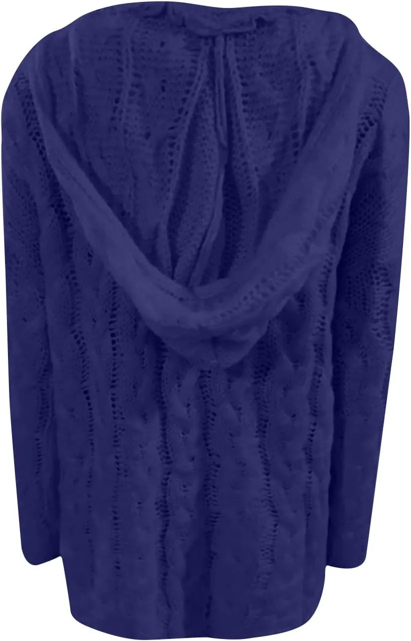 HGps8w Women's Oversized V Neck Hoodie Sweater Tops Chunky Cable Knit Long Sleeve Loose Solid Color Pullovers