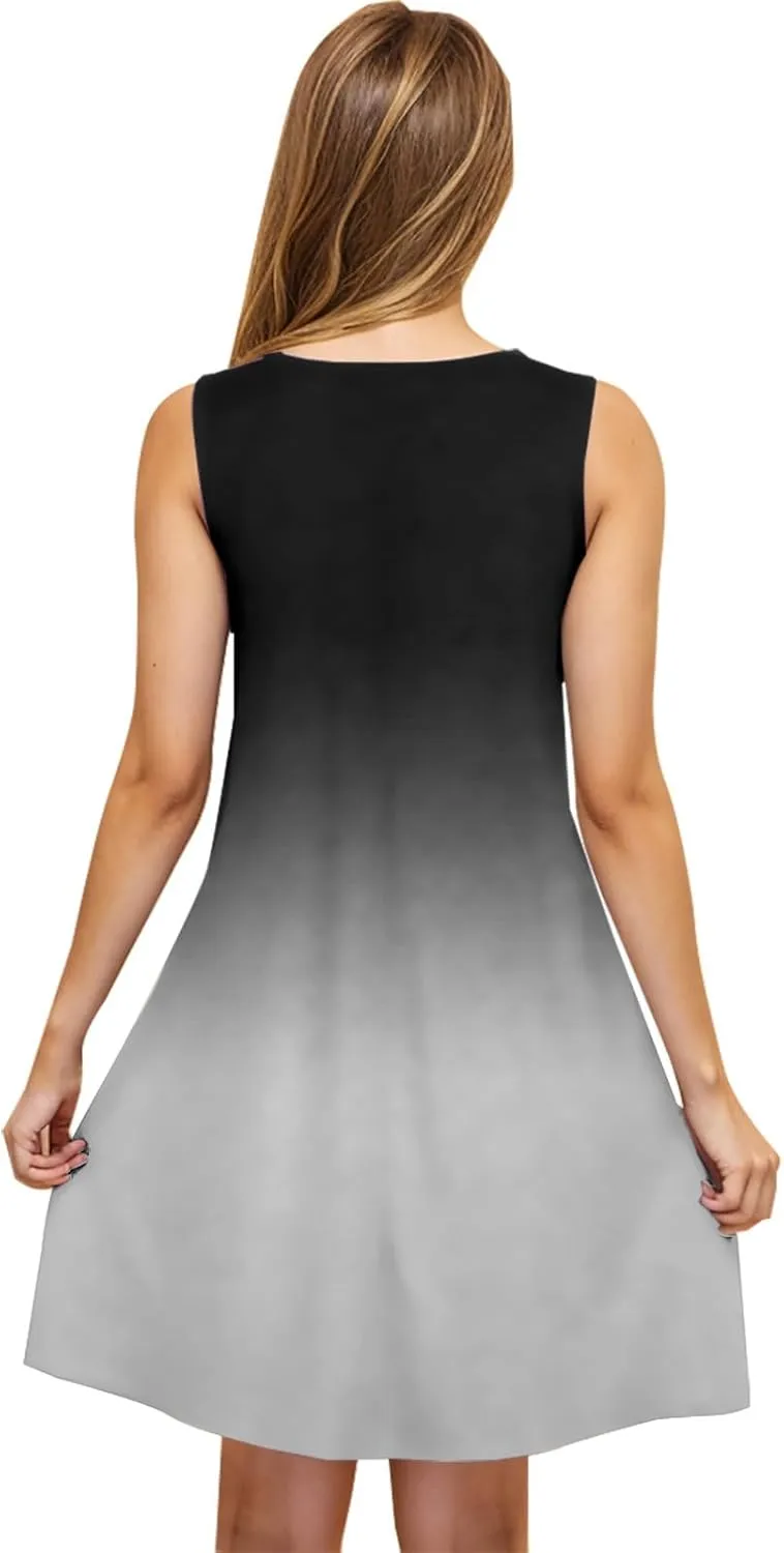 hlysgo Petite Dresses for Women with Pockets Summer Boho Sleeveless Crew Neck Mini Sundresses Trendy Beach Coverup Dress