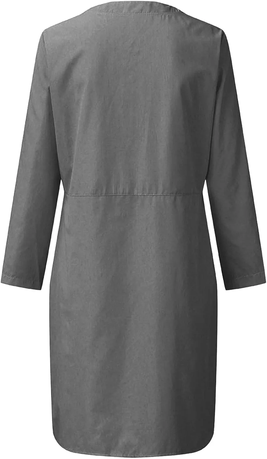 hlysgo Women's Summer Mini Dresses Trendy Cotton Linen Button Up Beach Dress Casual Long Sleeve Crew Neck Knee Length Dress