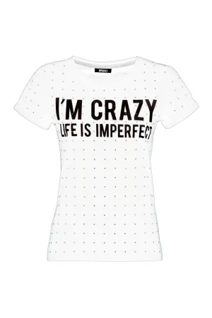 Imperfect Chic White Cotton Tee with Brass Accents