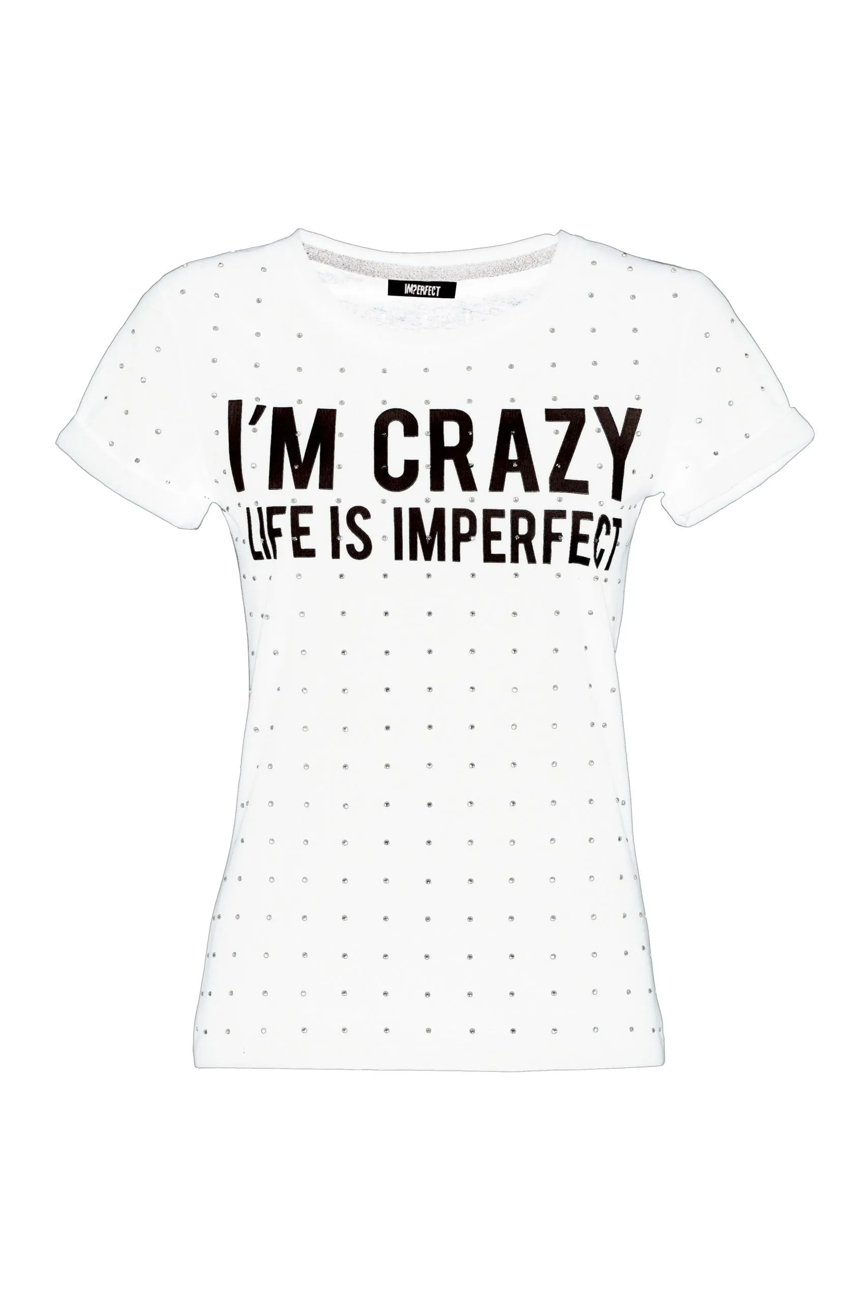 Imperfect Chic White Cotton Tee with Brass Accents