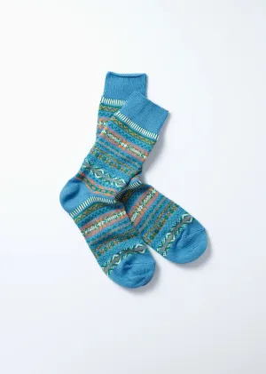 Jacquard Crew Socks Fairisle in Blue