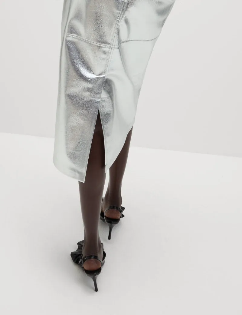 Leather Look Metallic Midi A-Line Skirt