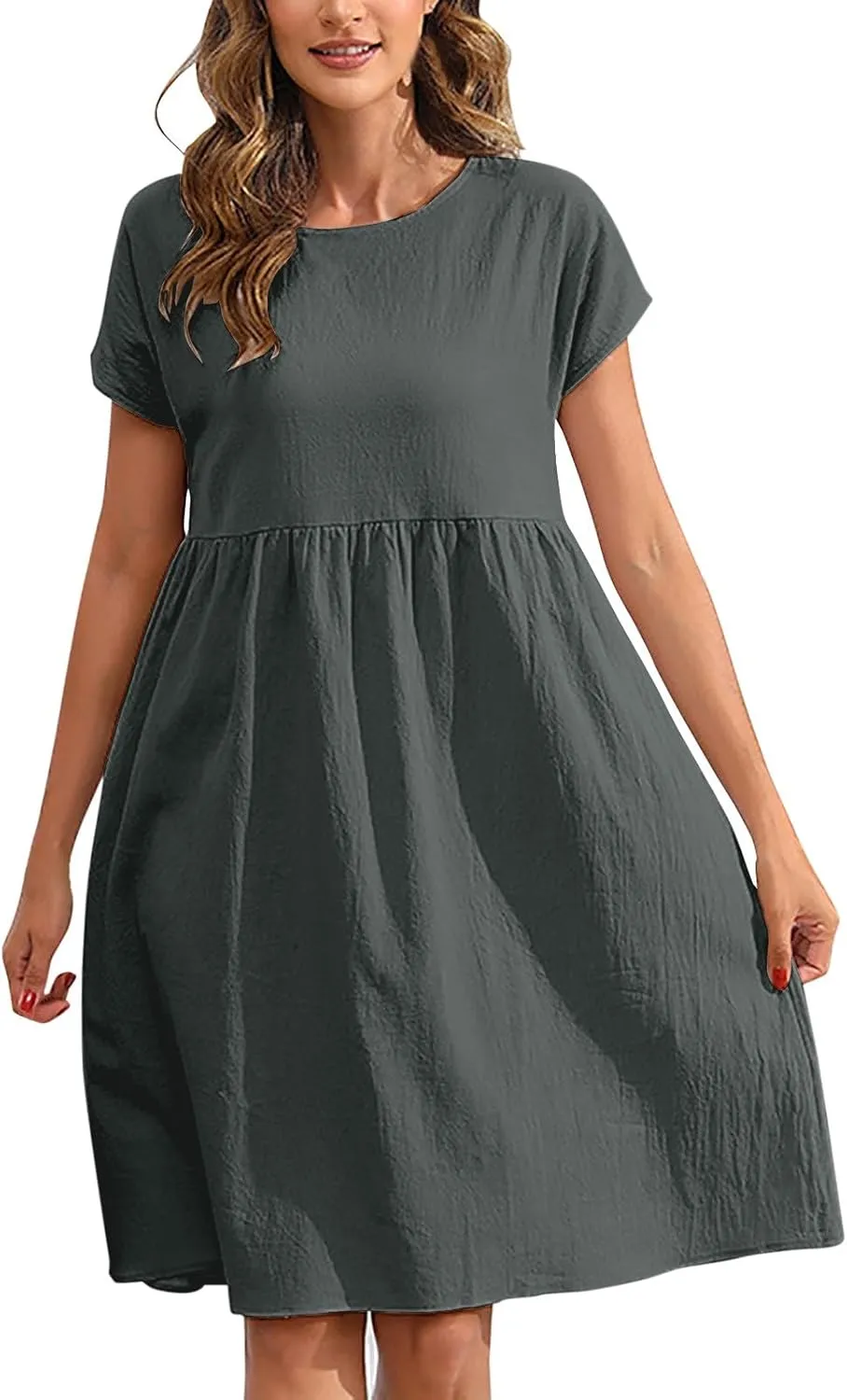 Linen Dresses for Women Casual Midi Elegant Dresses Plus Size Short Sleeves Dress Sundress with Pockets 2025 Summer