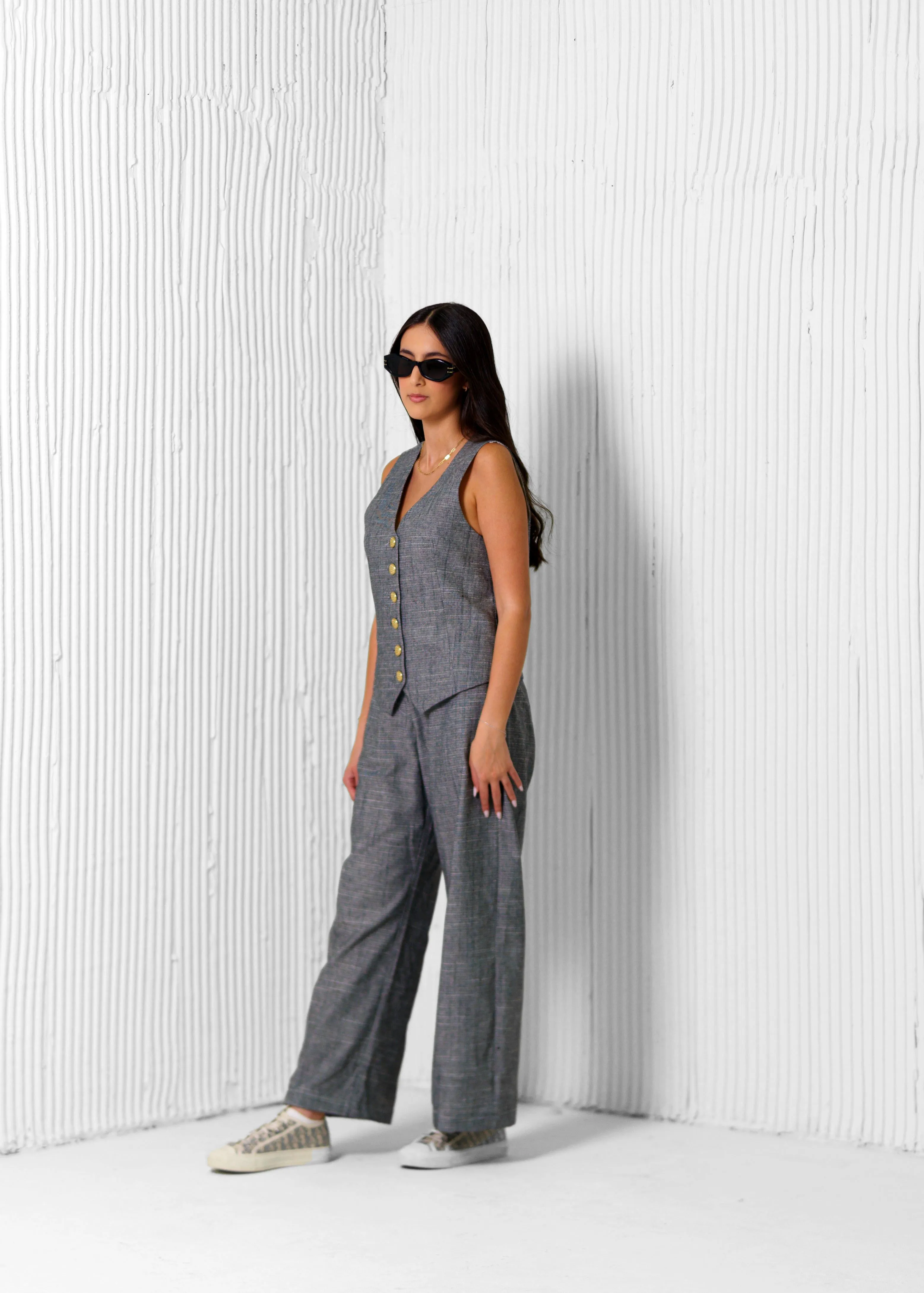 LINEN PANTS & RELAXED WAISTCOAT CO-ORD - CHARCOAL