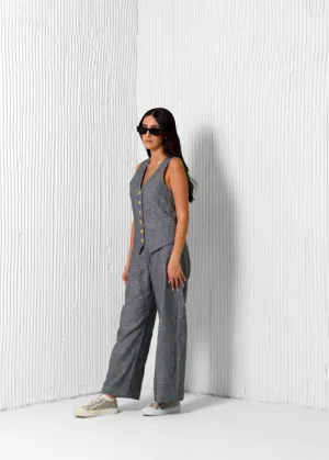 LINEN PANTS & RELAXED WAISTCOAT CO-ORD - CHARCOAL
