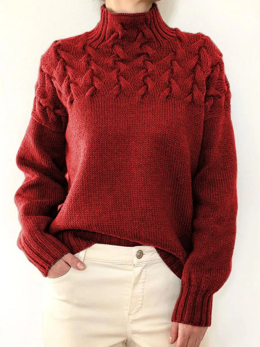 Long Sleeve Cable Knit Turtleneck Sweater