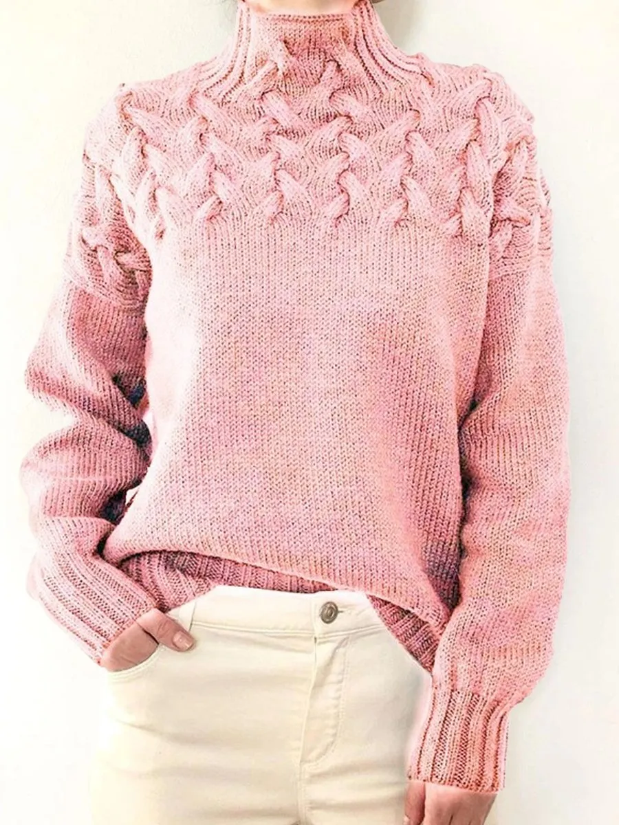 Long Sleeve Cable Knit Turtleneck Sweater