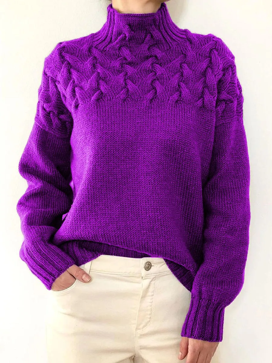 Long Sleeve Cable Knit Turtleneck Sweater