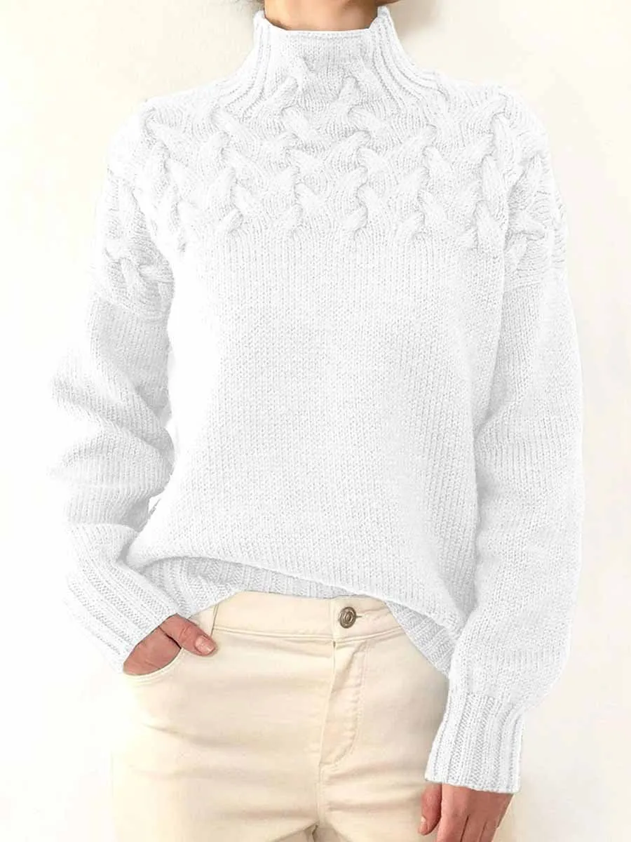 Long Sleeve Cable Knit Turtleneck Sweater