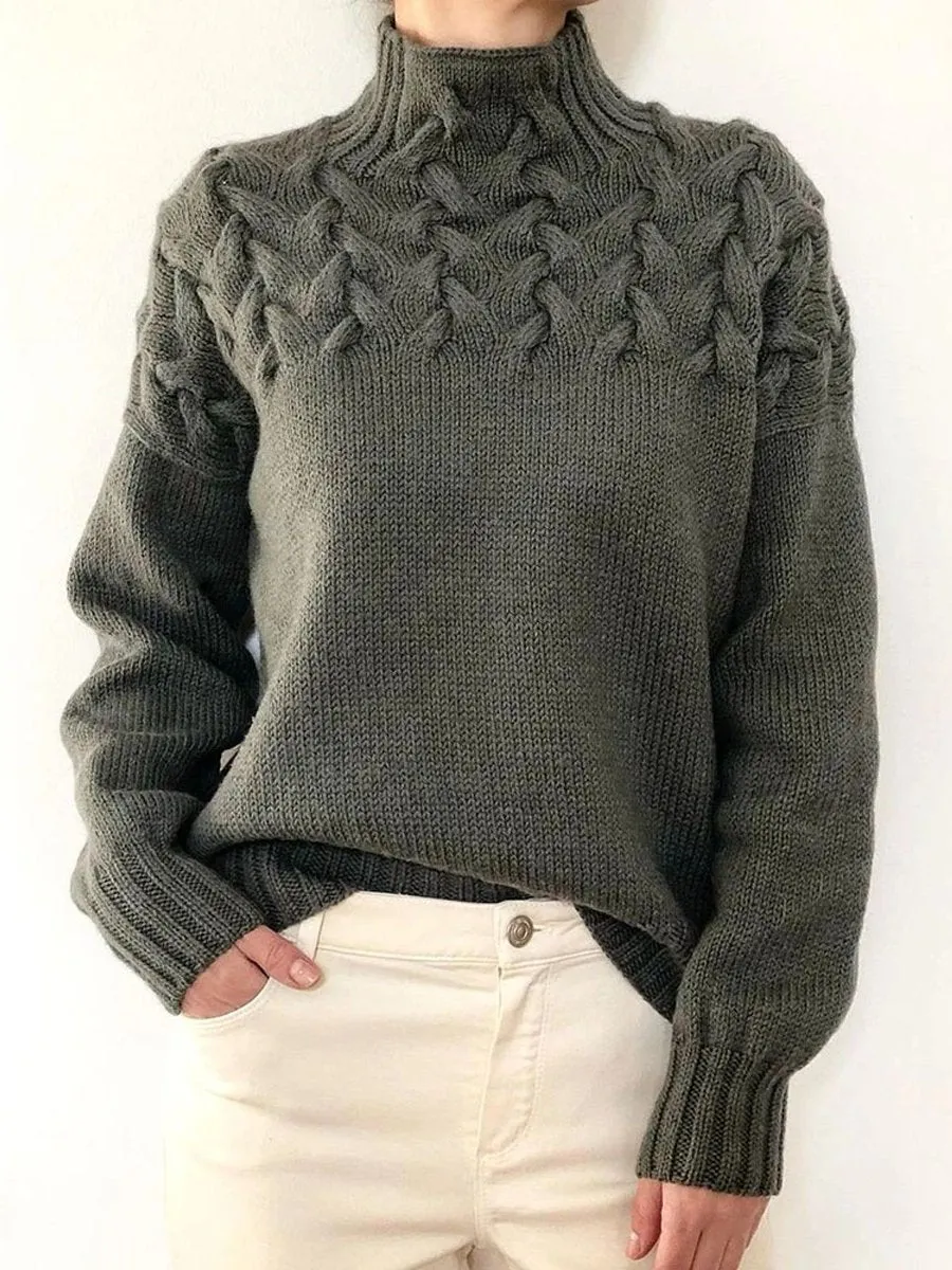 Long Sleeve Cable Knit Turtleneck Sweater