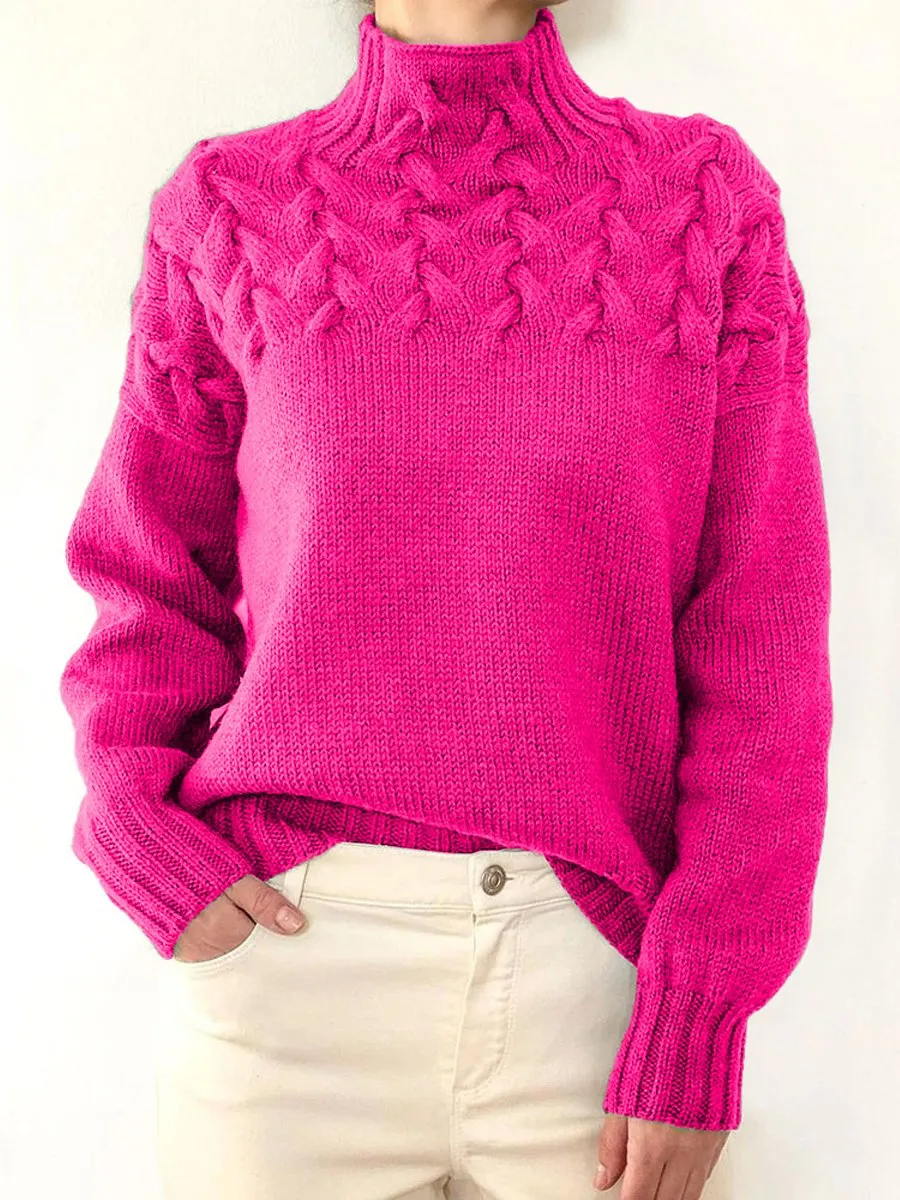 Long Sleeve Cable Knit Turtleneck Sweater