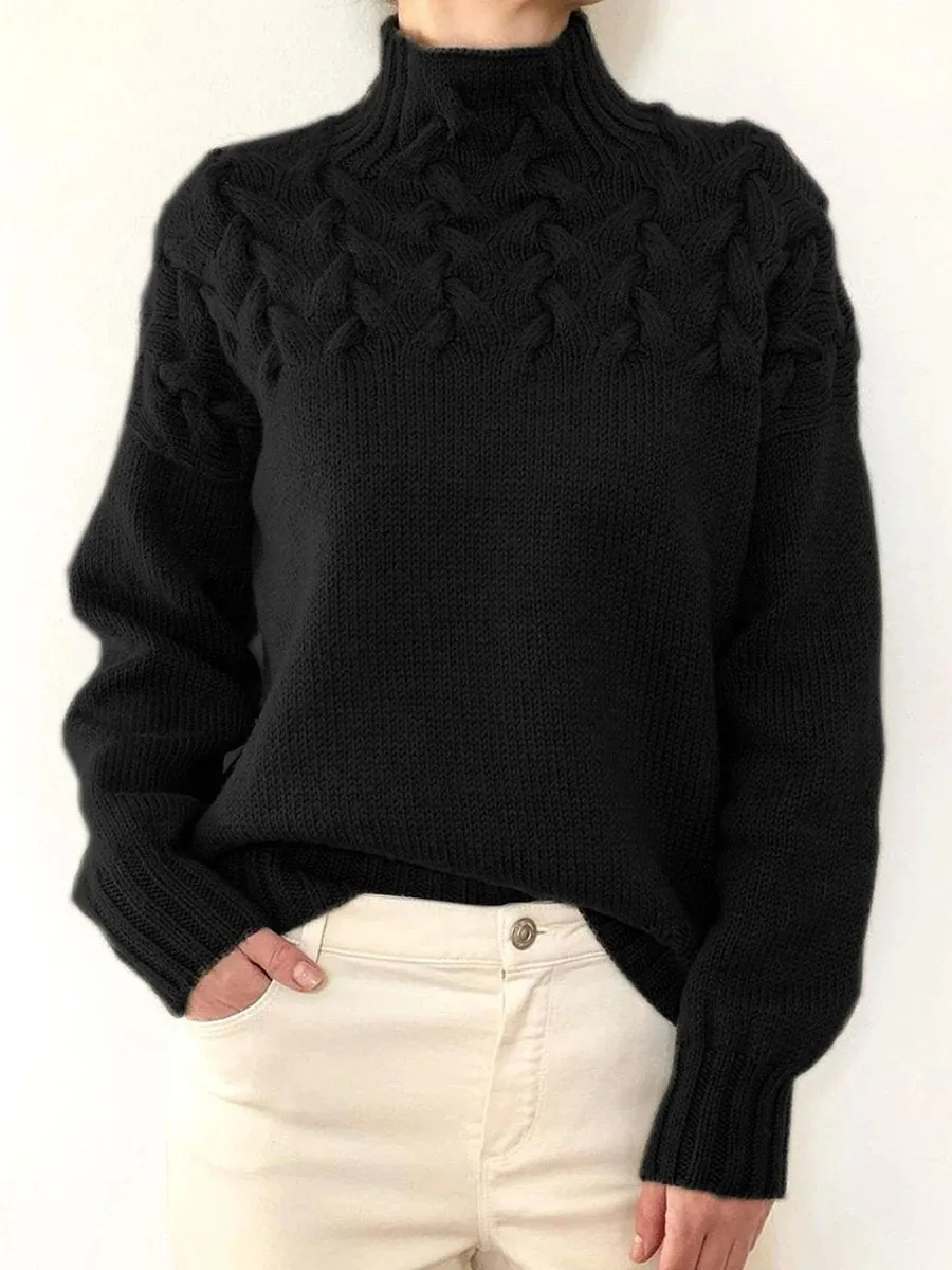 Long Sleeve Cable Knit Turtleneck Sweater