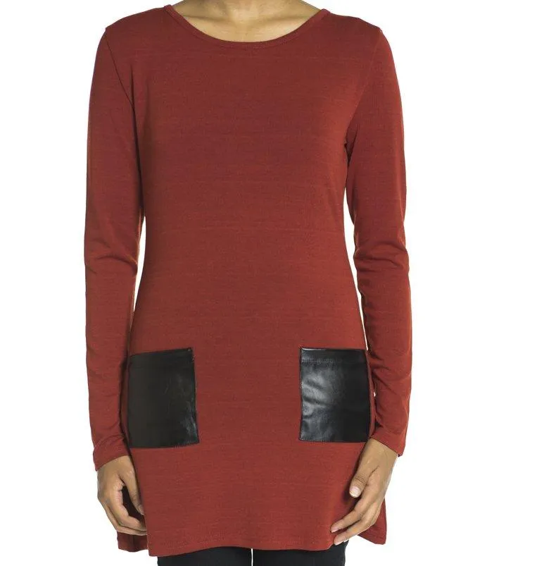 marsala Leather Pockets top
