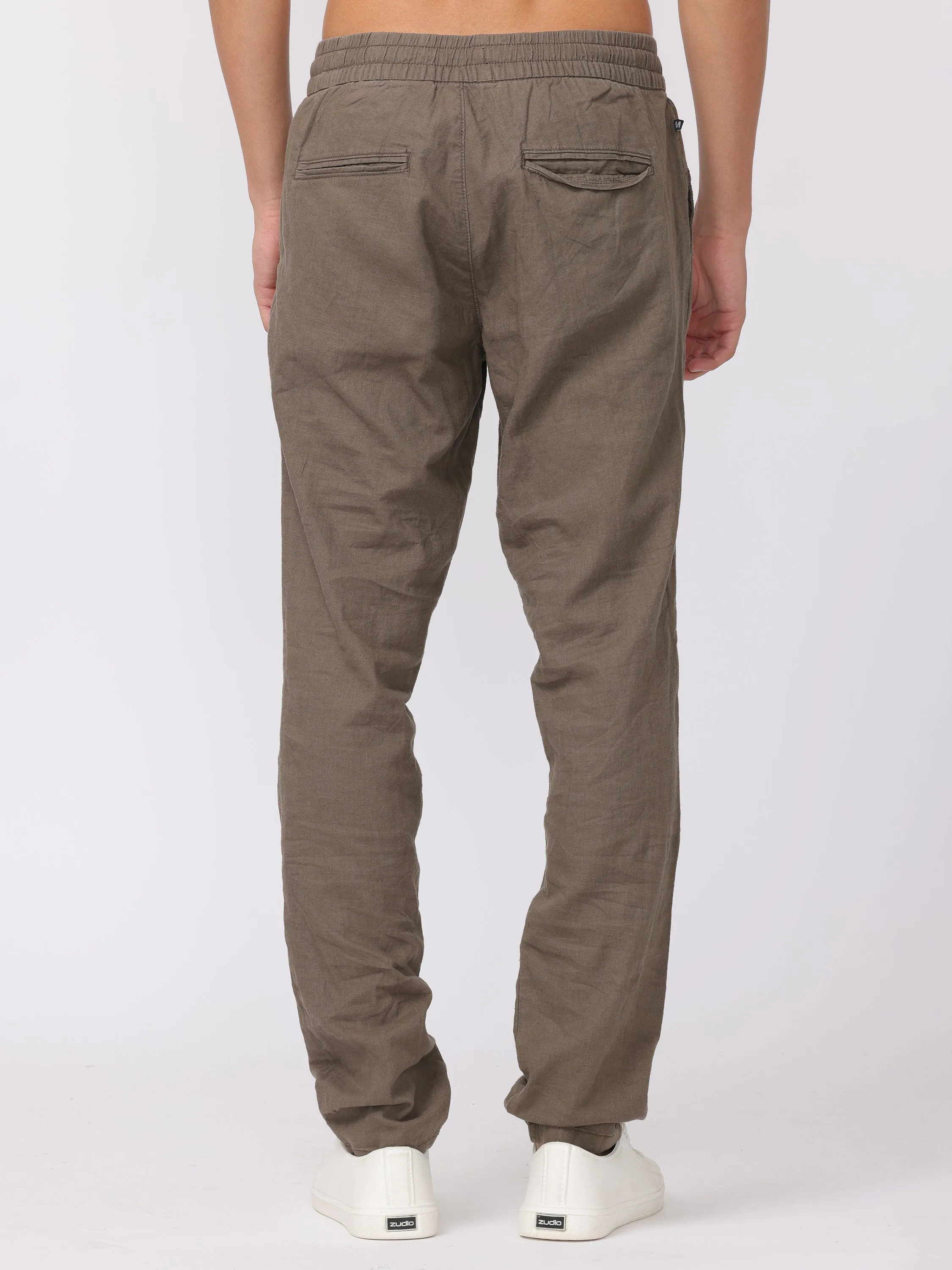 Men Brown Regular Fit Linen Blend Pants