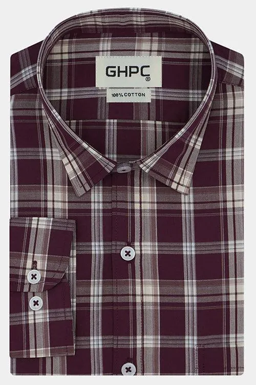 Men's 100% Cotton Tartan Checkered Full Sleeves Shirt (Rust)