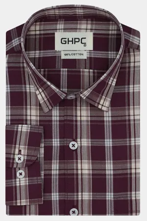 Men's 100% Cotton Tartan Checkered Full Sleeves Shirt (Rust)