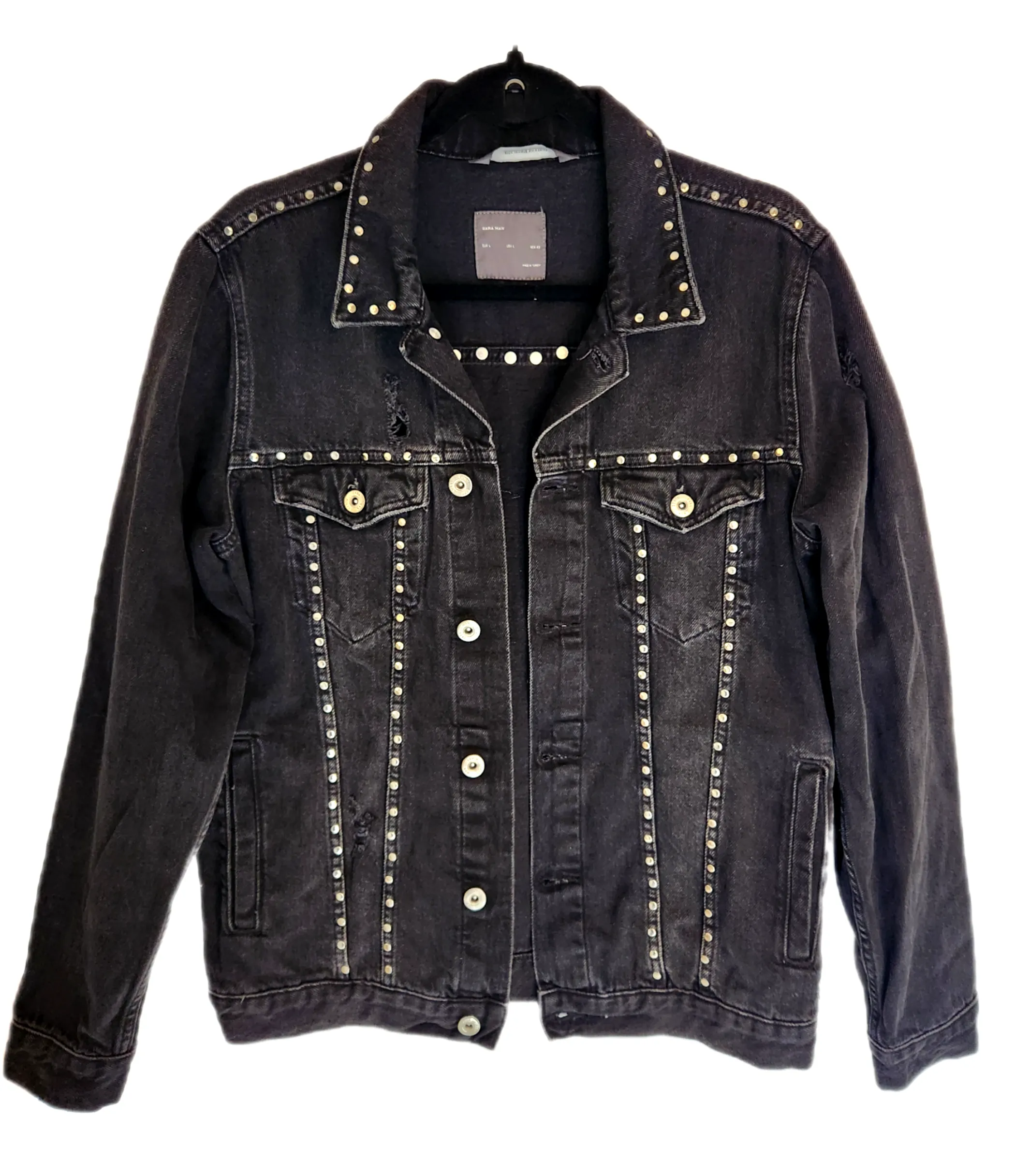 Mens studded black denim Metal jacket- size MEDIUM CLEARANCE!!