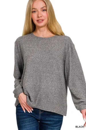 More Than A Tee Soft Black Melange Long Sleeve Tee (Size Small)