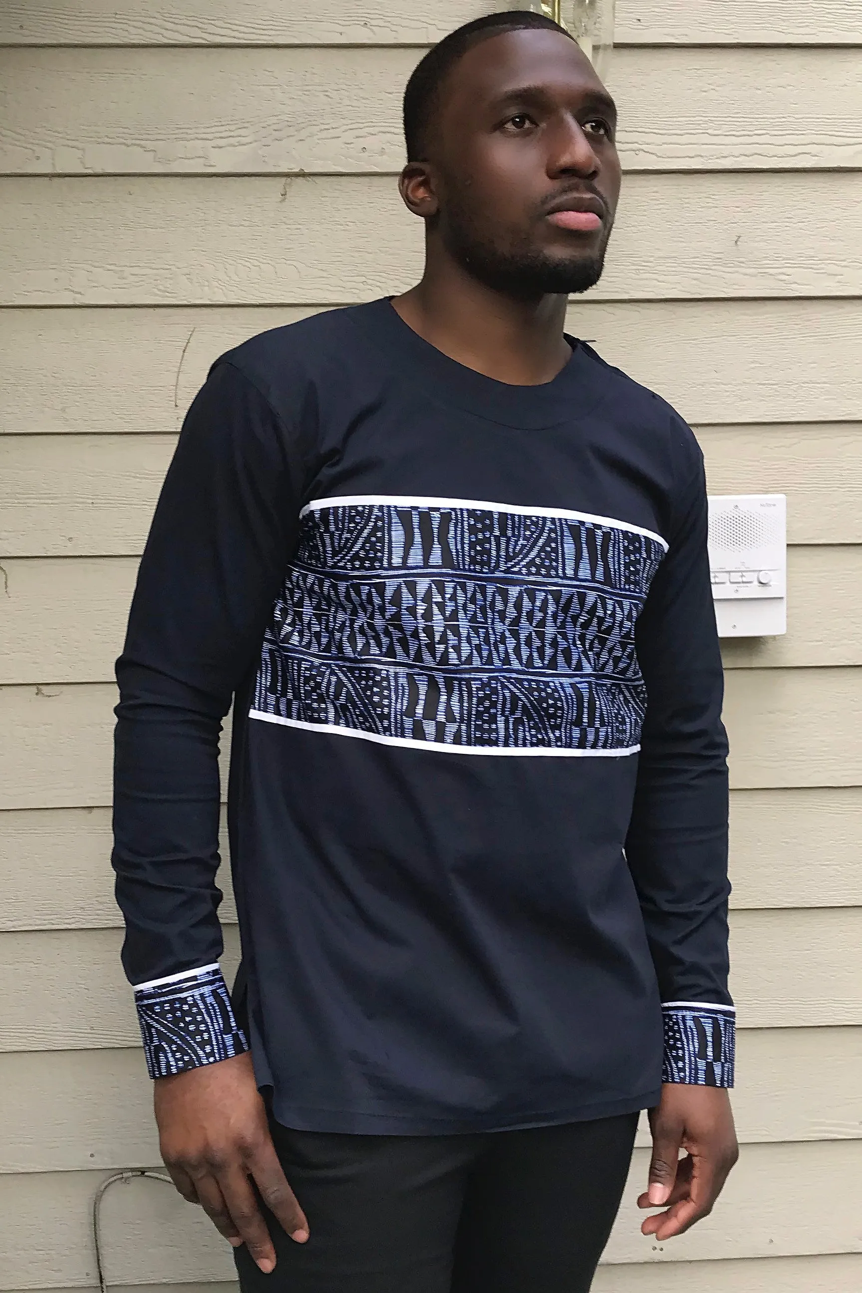 Navy Ndop Long Sleeves African Print Shirt for Men