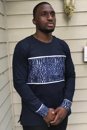 Navy Ndop Long Sleeves African Print Shirt for Men