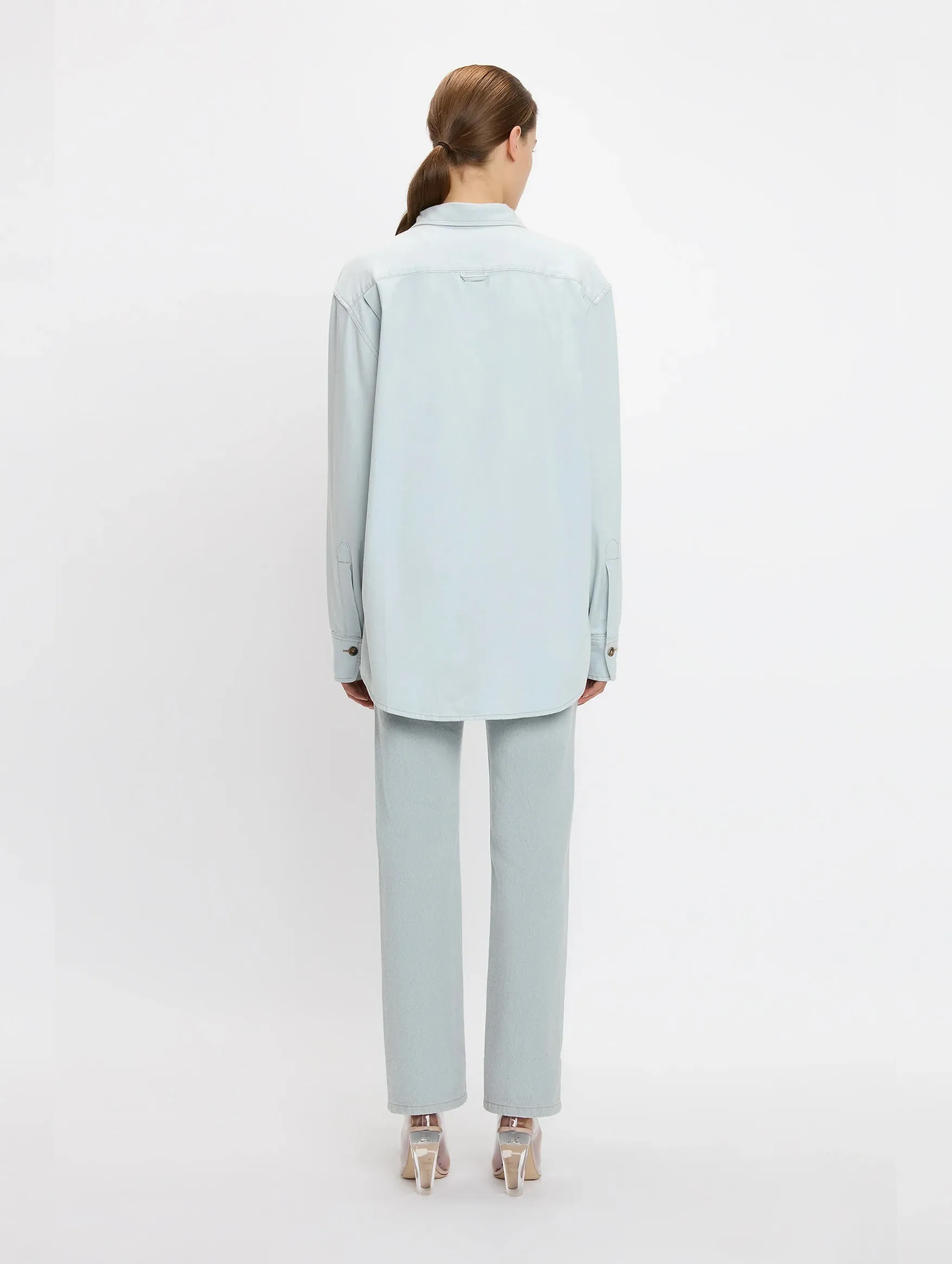 Oversized Mens Denim Shirt in Light Azul