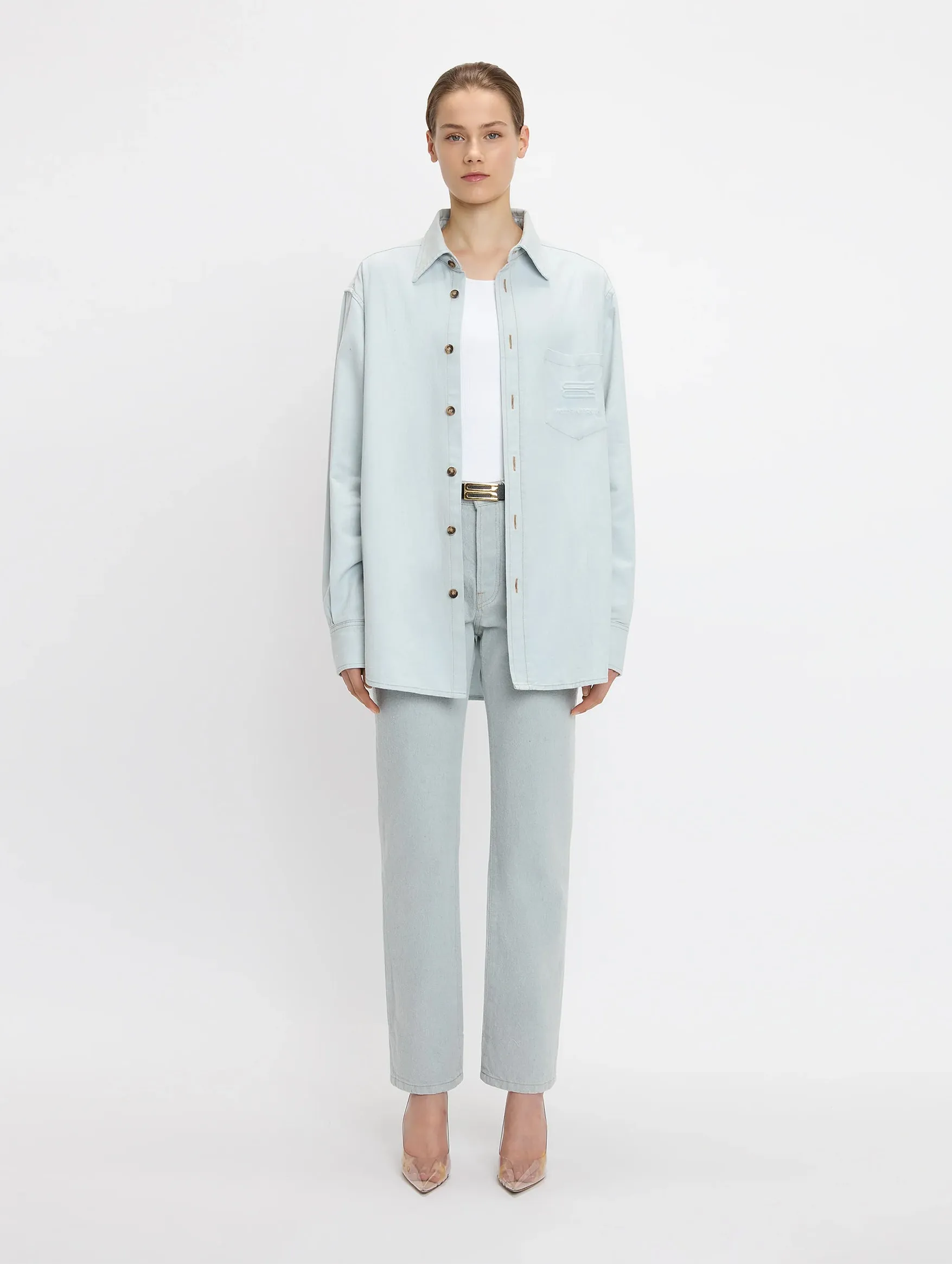 Oversized Mens Denim Shirt in Light Azul