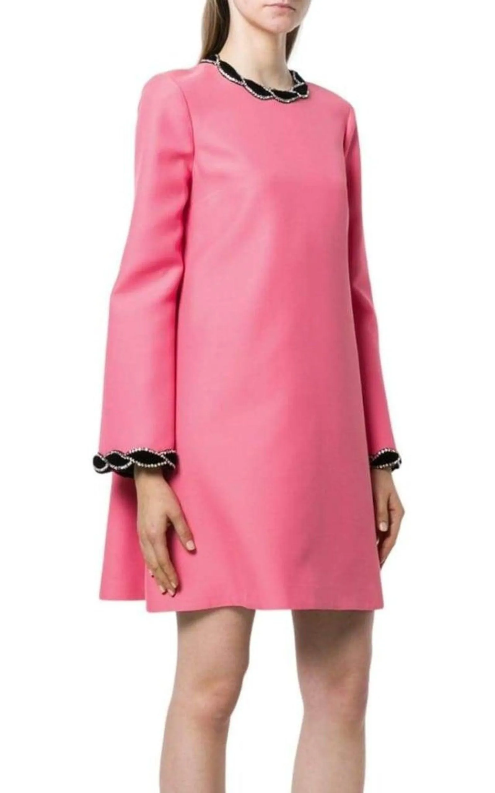 Pink Velvet Trim Dress