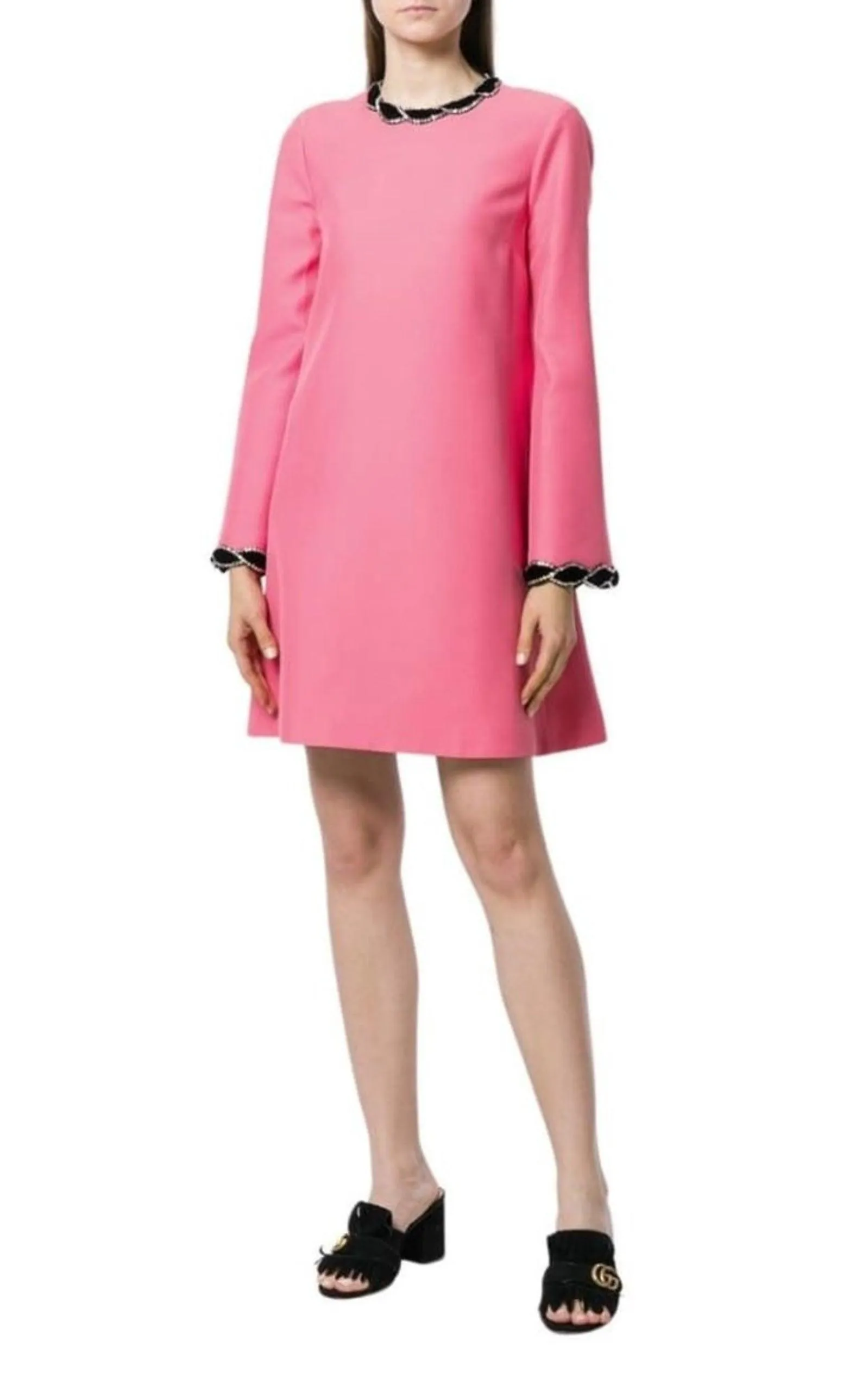 Pink Velvet Trim Dress