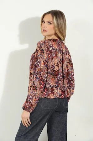 Pleated Surplice Top | Mica Print