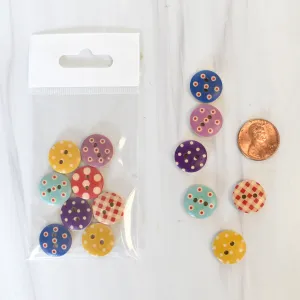 Polka Dot & Gingham Wooden Button 3/8"