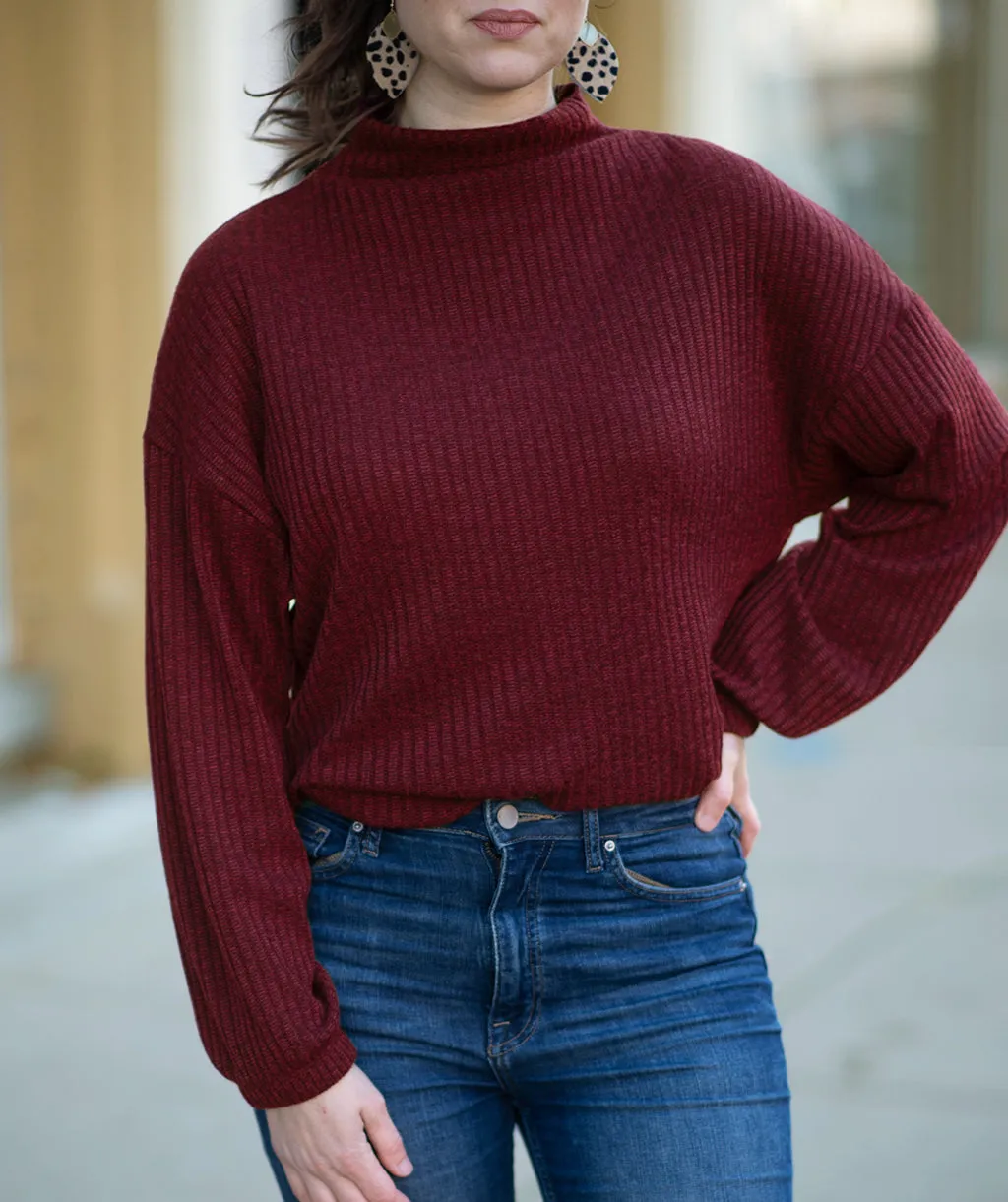SELA rib knit top in Dark Wine<br/>(Less than perfect)