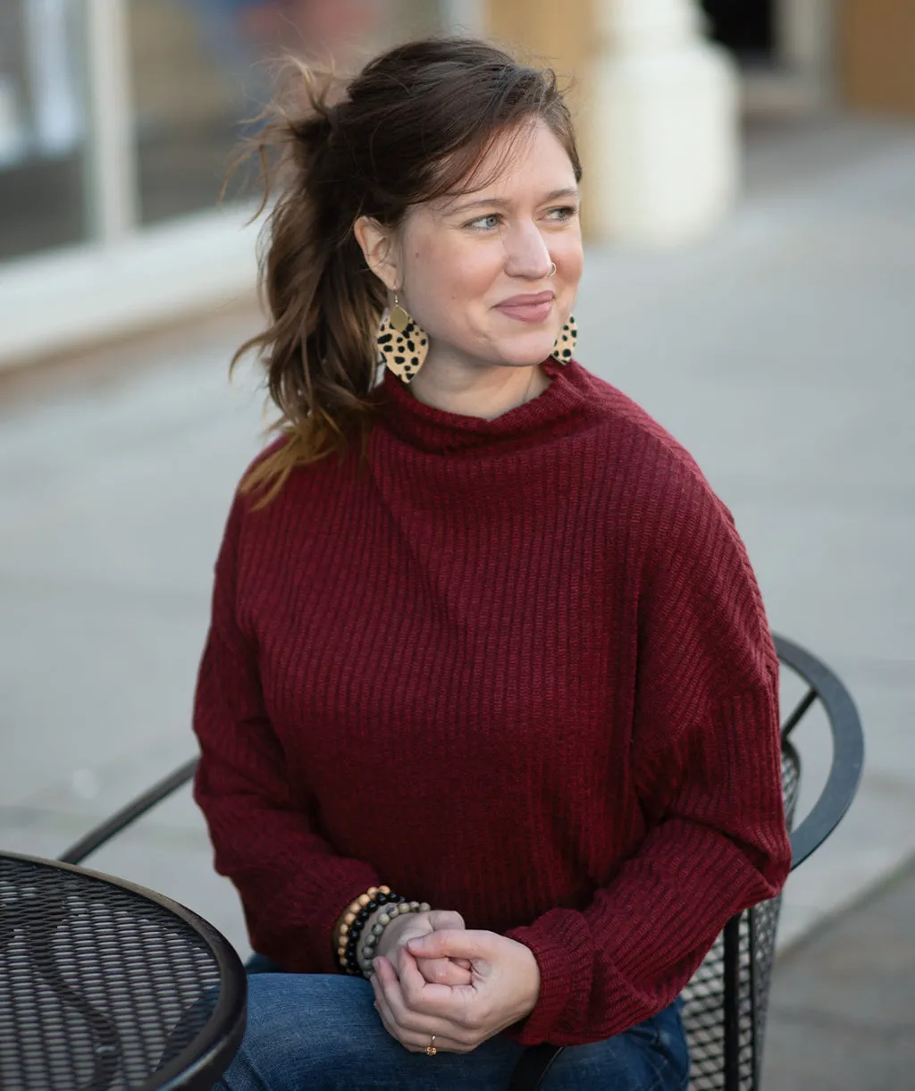 SELA rib knit top in Dark Wine<br/>(Less than perfect)