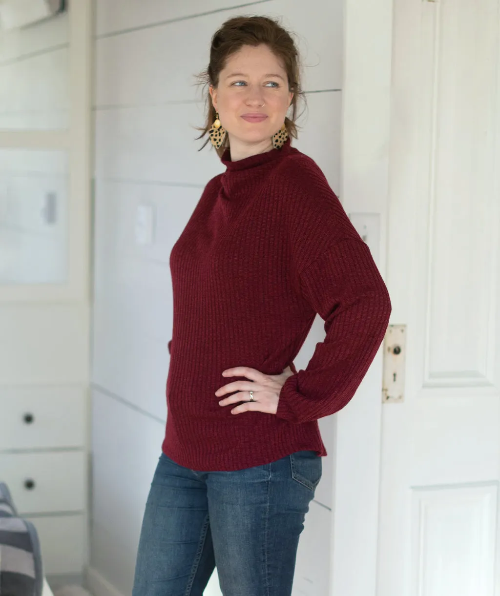 SELA rib knit top in Dark Wine<br/>(Less than perfect)