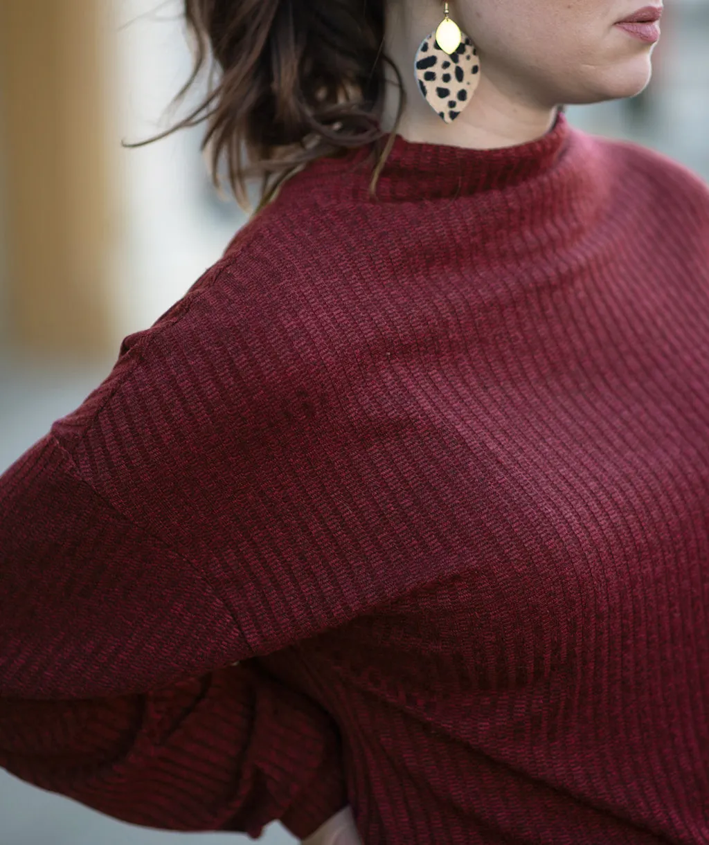 SELA rib knit top in Dark Wine<br/>(Less than perfect)