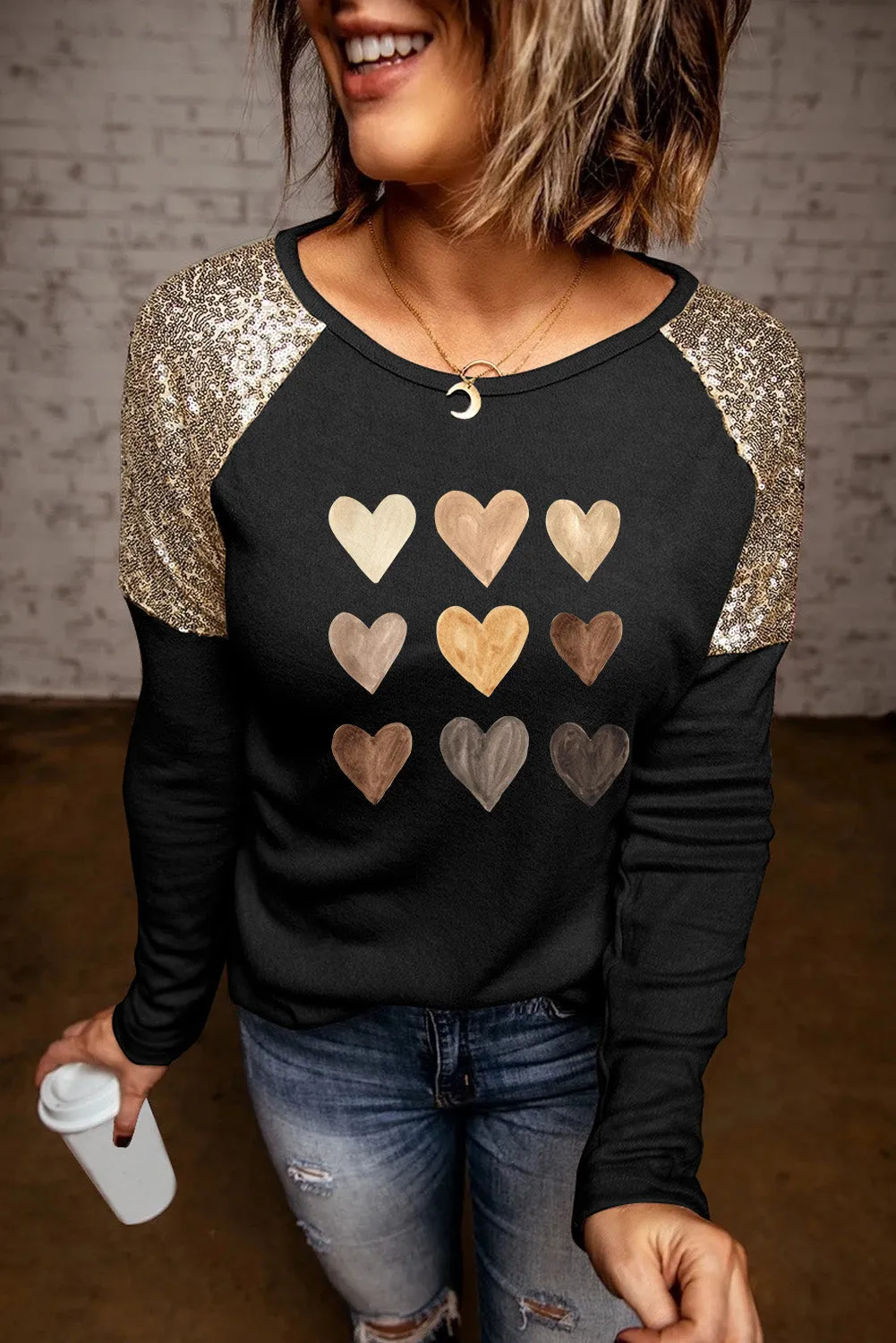 Sequin Shoulder Long Sleeve Top