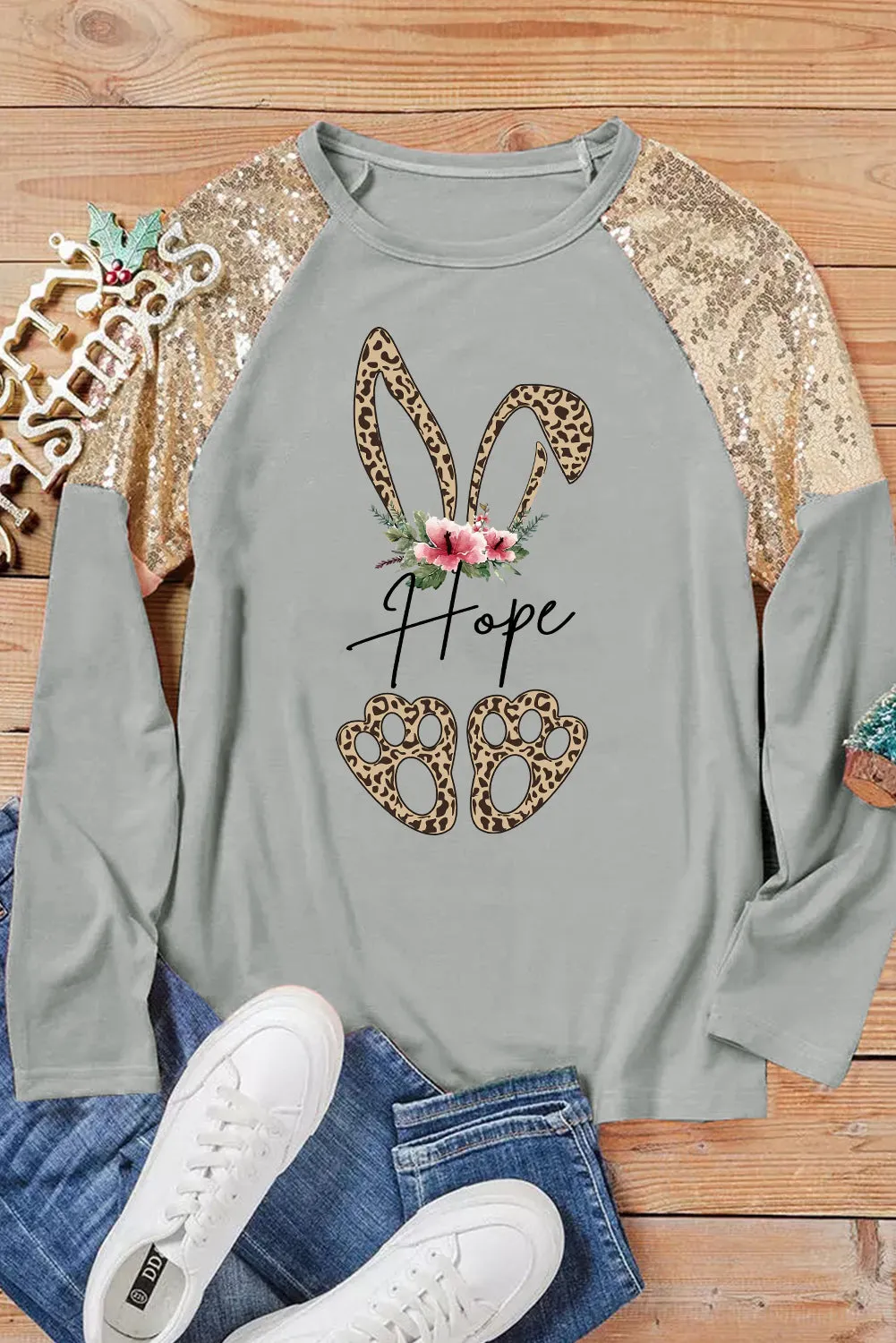 Sequin Shoulder Long Sleeve Top