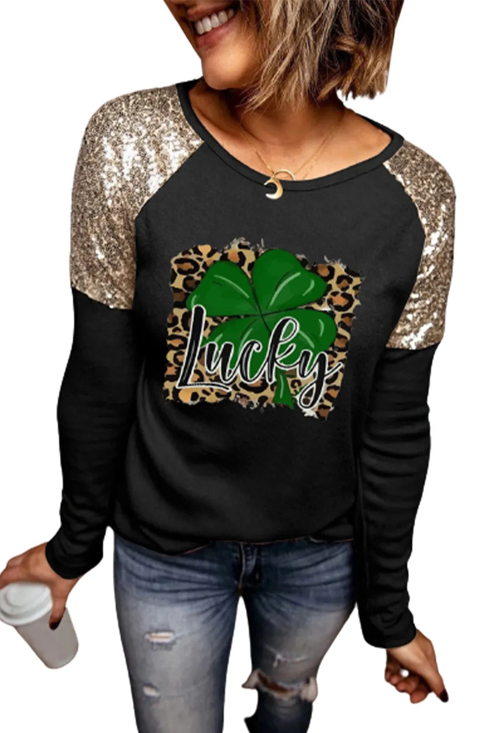 Sequin Shoulder Long Sleeve Top
