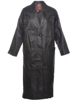 Single Breasted Classic Black Leather Jacket - S