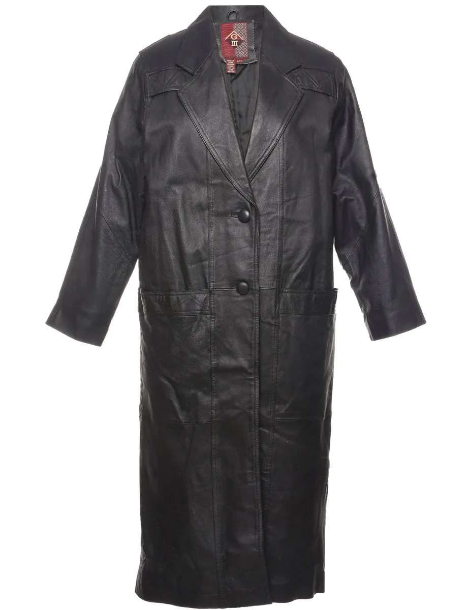 Single Breasted Classic Black Leather Jacket - S