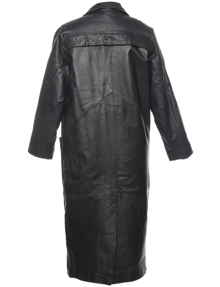 Single Breasted Classic Black Leather Jacket - S