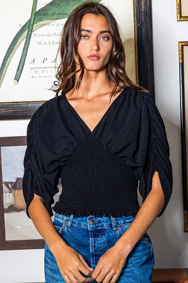 Smocked Waist Dolman Top