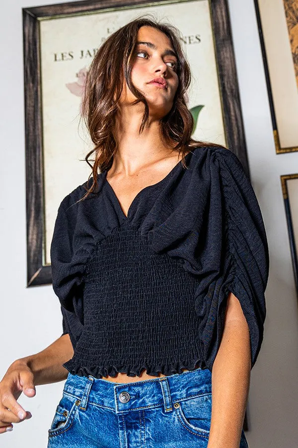 Smocked Waist Dolman Top